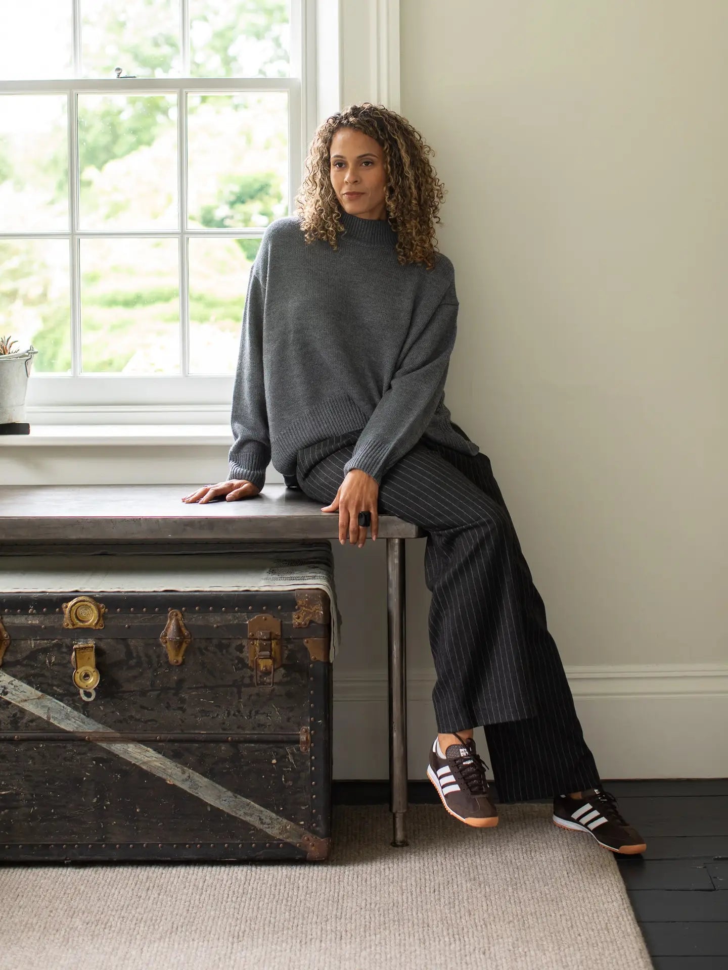 JUDITH PIN STRIPE TROUSER CHARCOAL