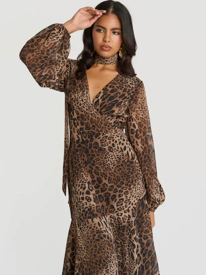 TIE NECK MAXI LEAOPARD