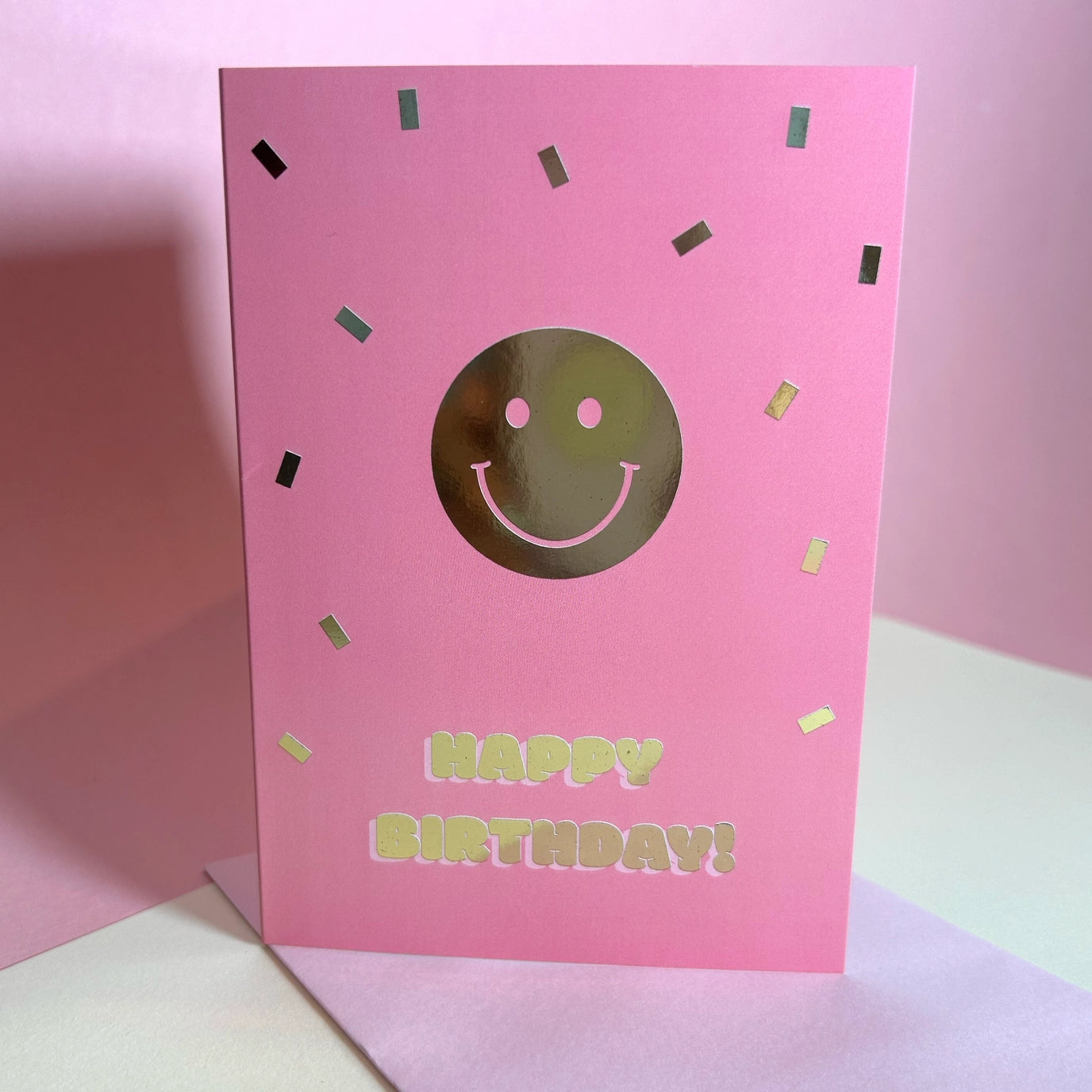 HAPPY FACE BIRTHDAY CARD FOIL PINK
