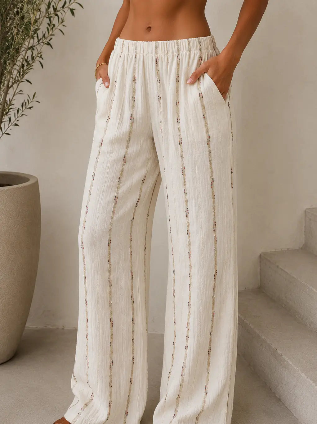 COLE EMBELLISHED TROUSERS WHITE