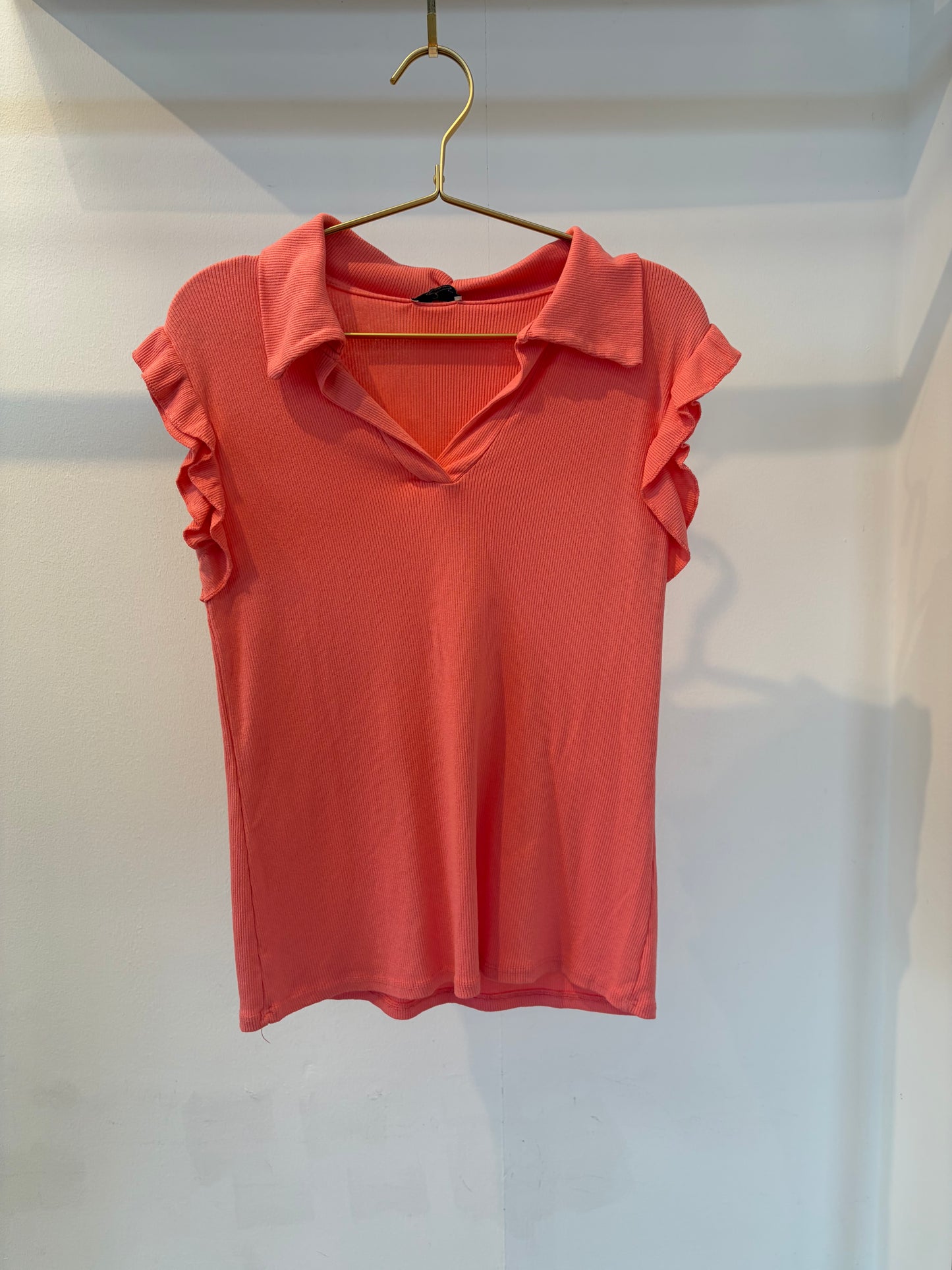 JENNY FRILL SHIRT VEST CORAL