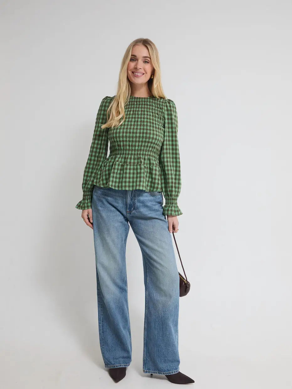 ELSA GINGHAM TOP GREEN