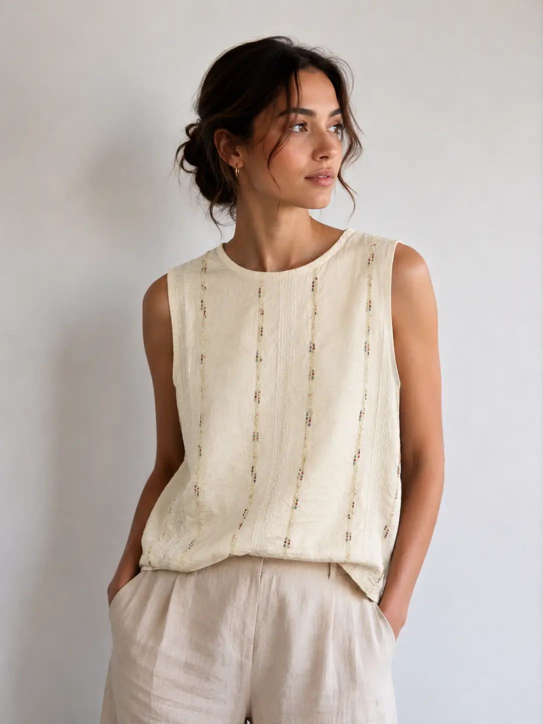 CHERYL EMBELLISHED TANK BEIGE