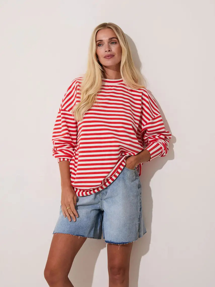 ZARA STRIPE TOP LS RED WHITE