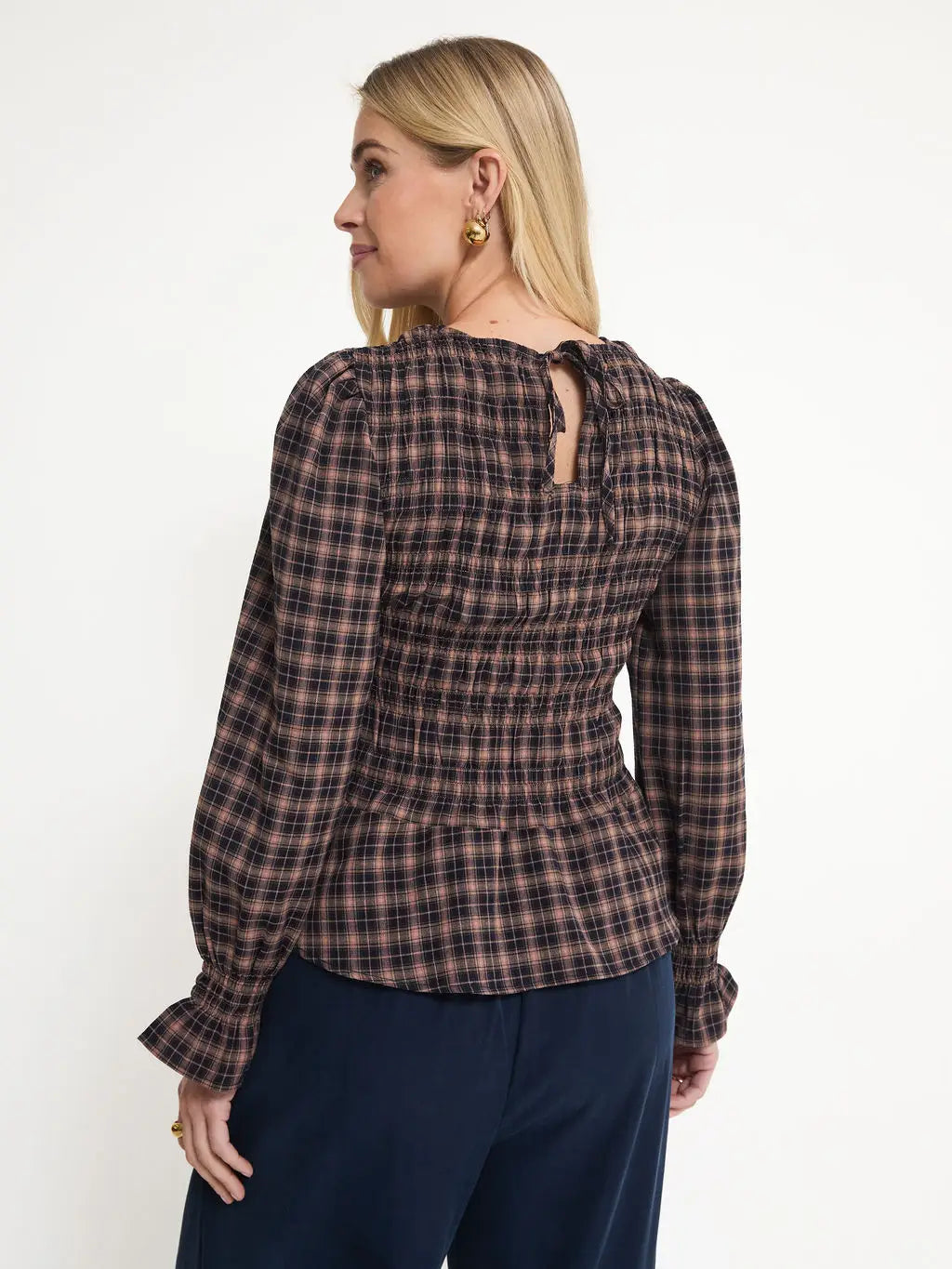 ELSA GINGHAM TOP BROWN NAVY