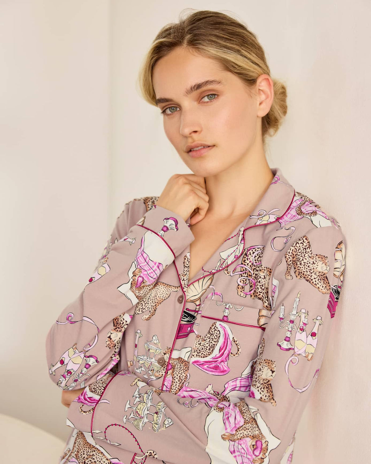 COTTON LEOPARD AFTER PARTY PYJAMA SET PINK