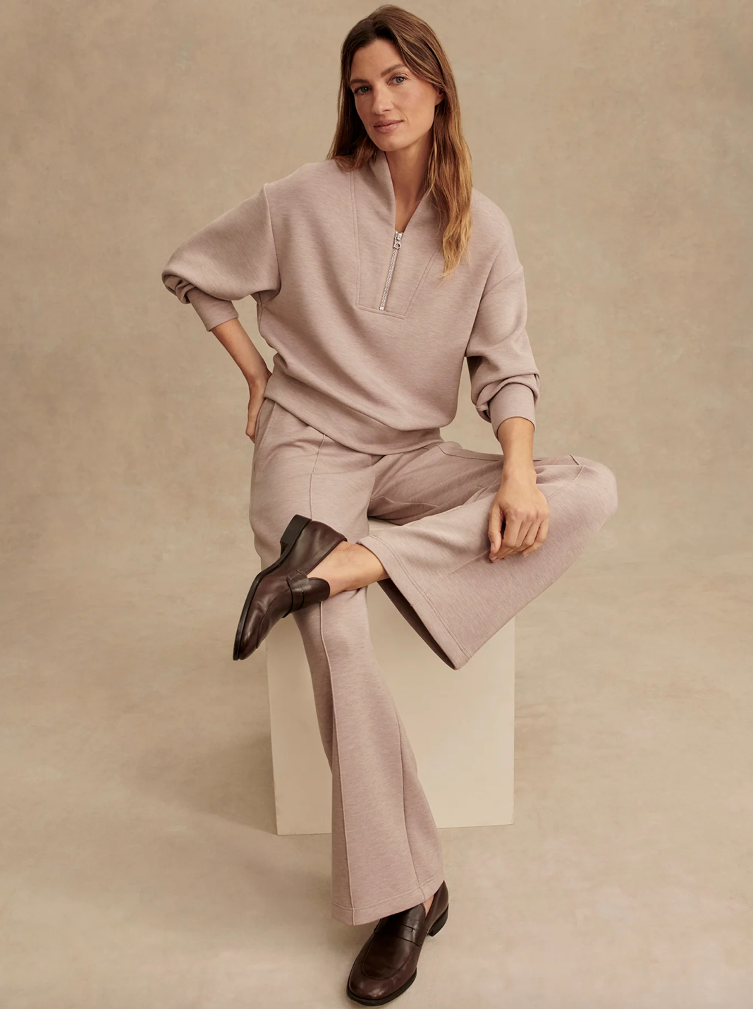 THE WIDE LEG PANT 28" TAUPE MARL