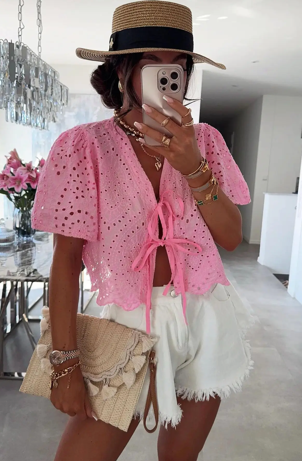 BELLA CROCHET TOP PINK