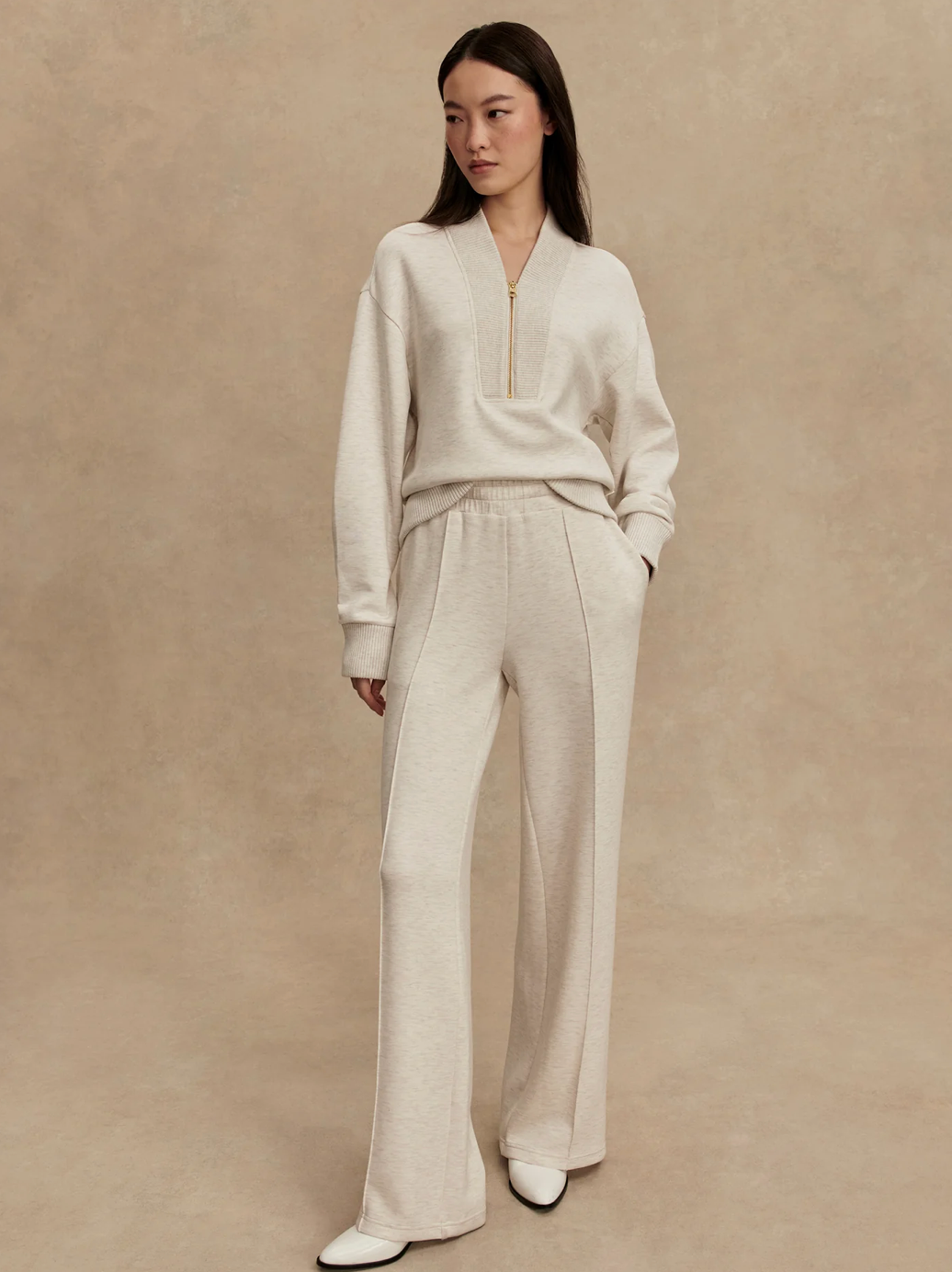 THE WIDE LEG PANT 28"IVORY MARL