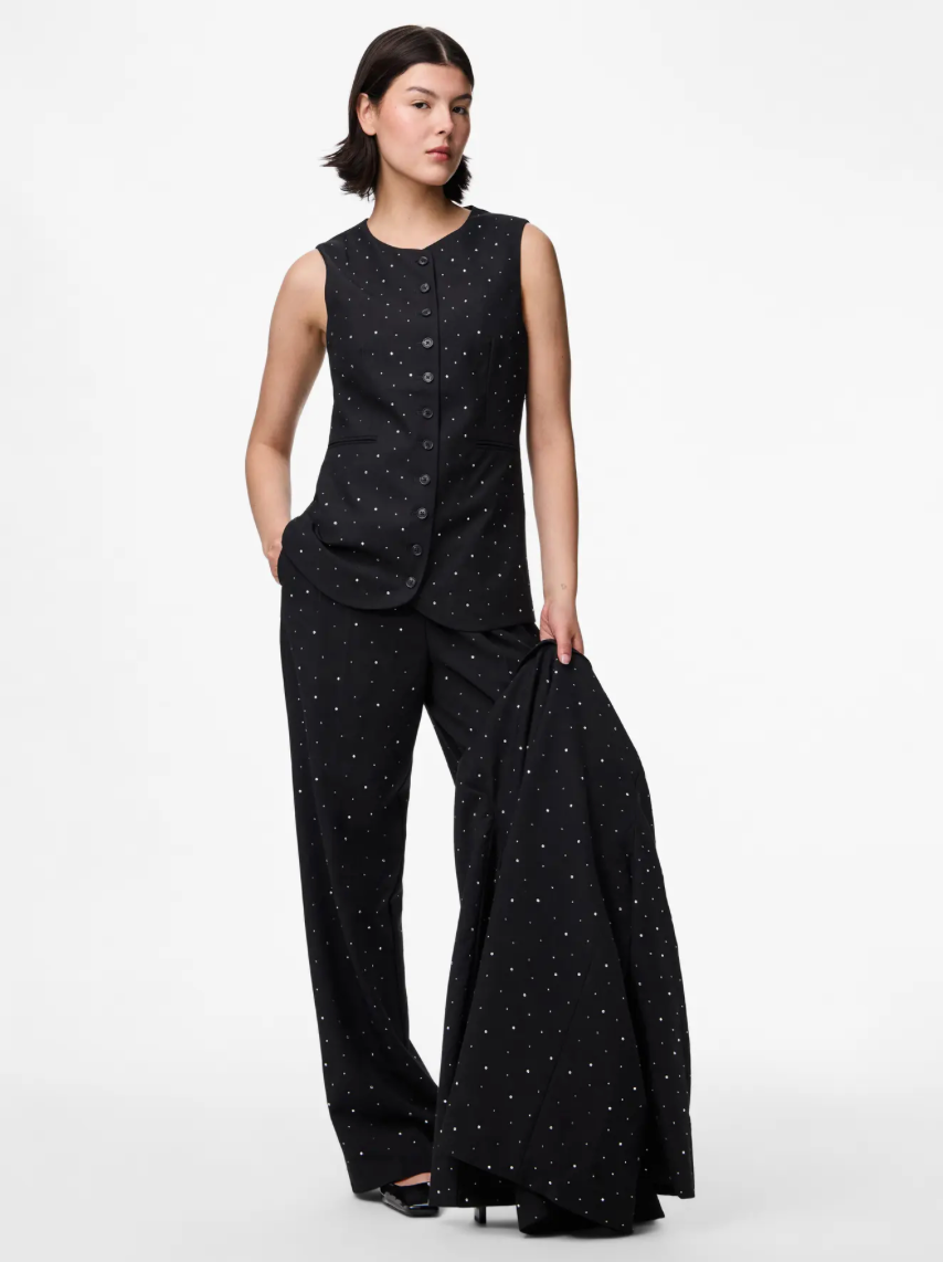 MICHELLE RHINESTONE WAIST COAT BLACK SPARKLE