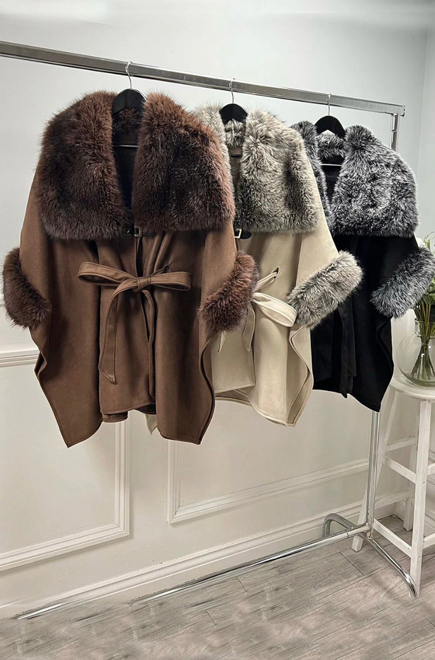 SAMARA WRAP COAT FAUX FUR BROWN