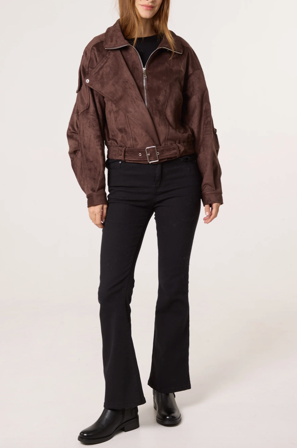 BELTED BIKER JACKET CHOCOLATE