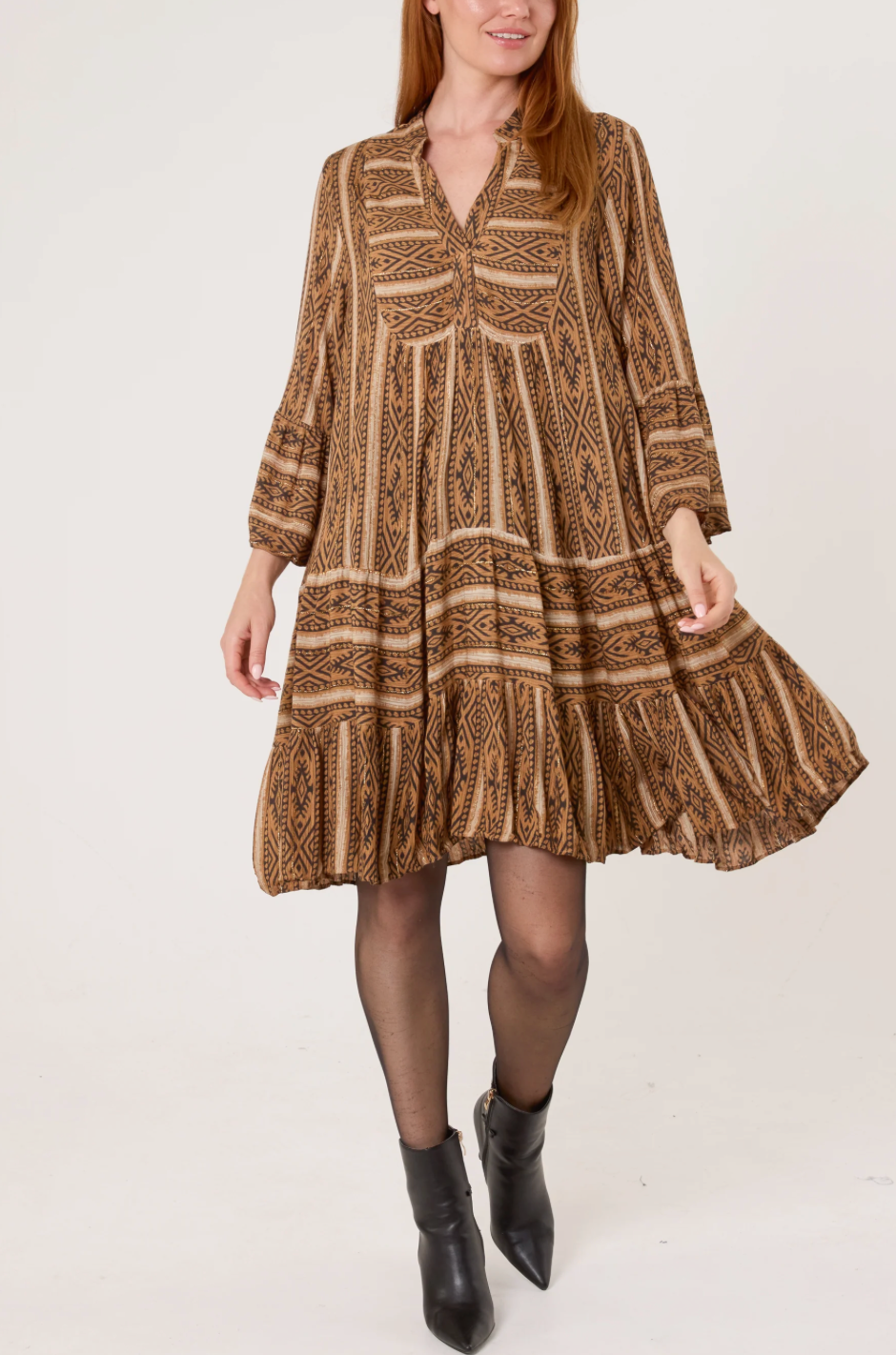 AZTEC DRESS TOBACCO MINI