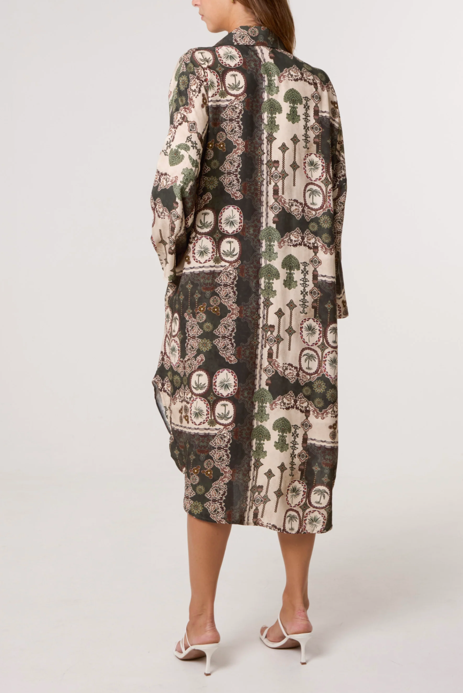 PATCHWORK PALM TREE DRESS GREEN