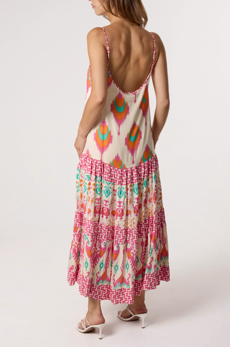 BOHO PEACOCK DRESS PINK ORANGE