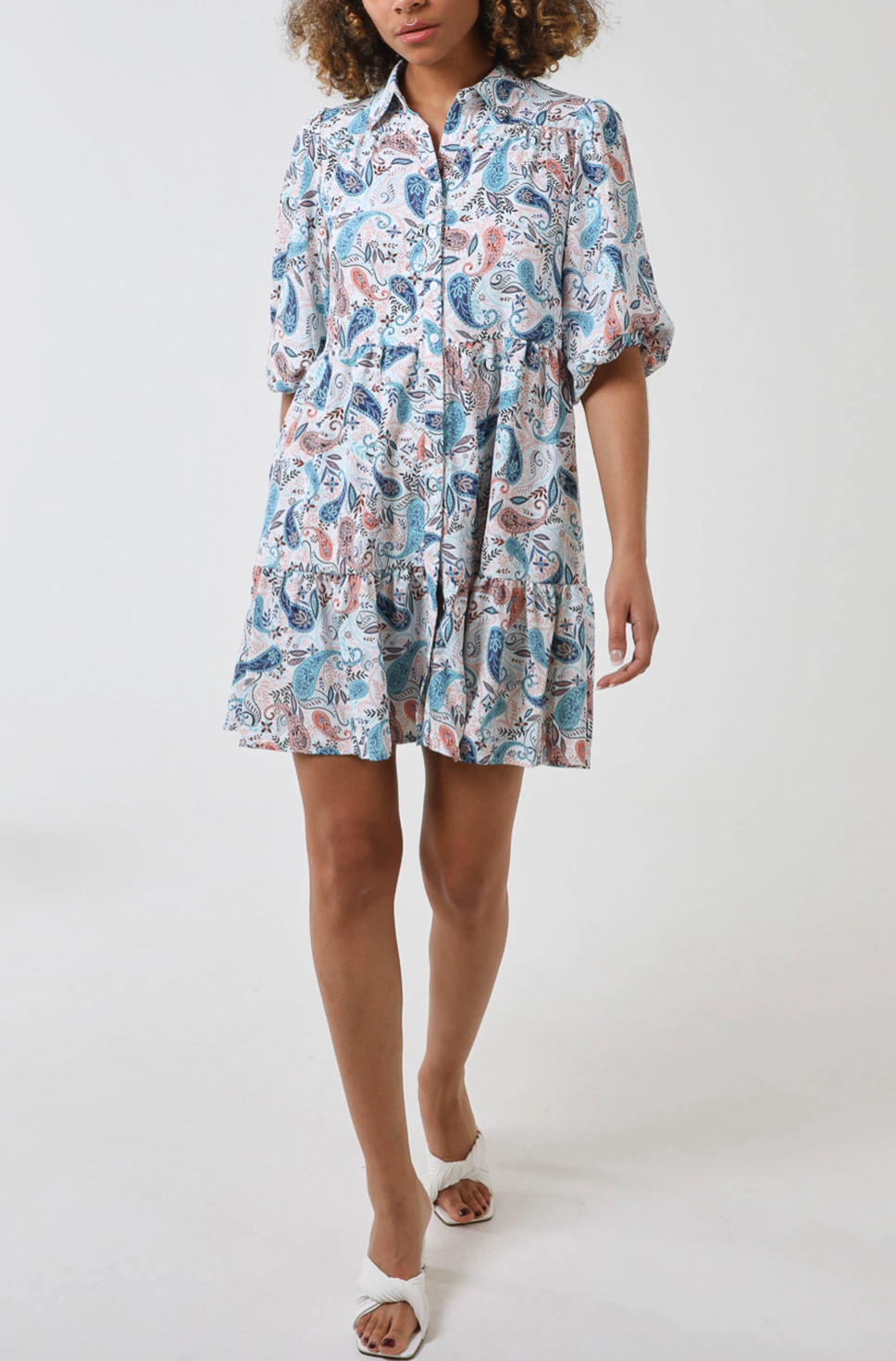 PAISLEY TRAPEZE TIERED SHIRT DRESS