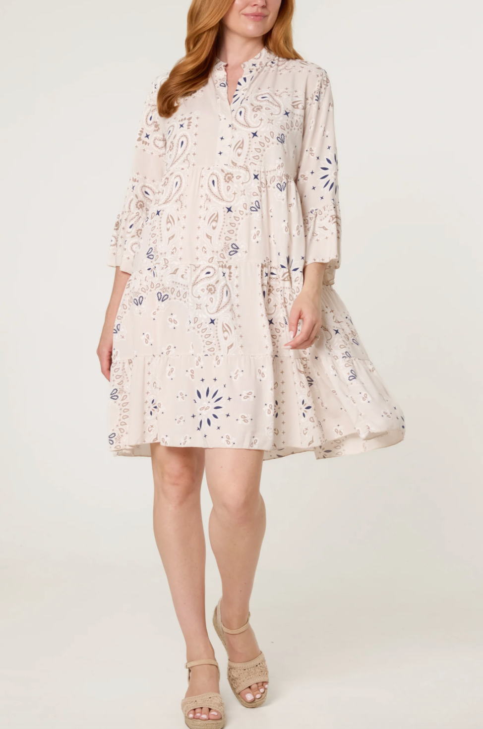 BANDANA SMOCK DRESS BEIGE