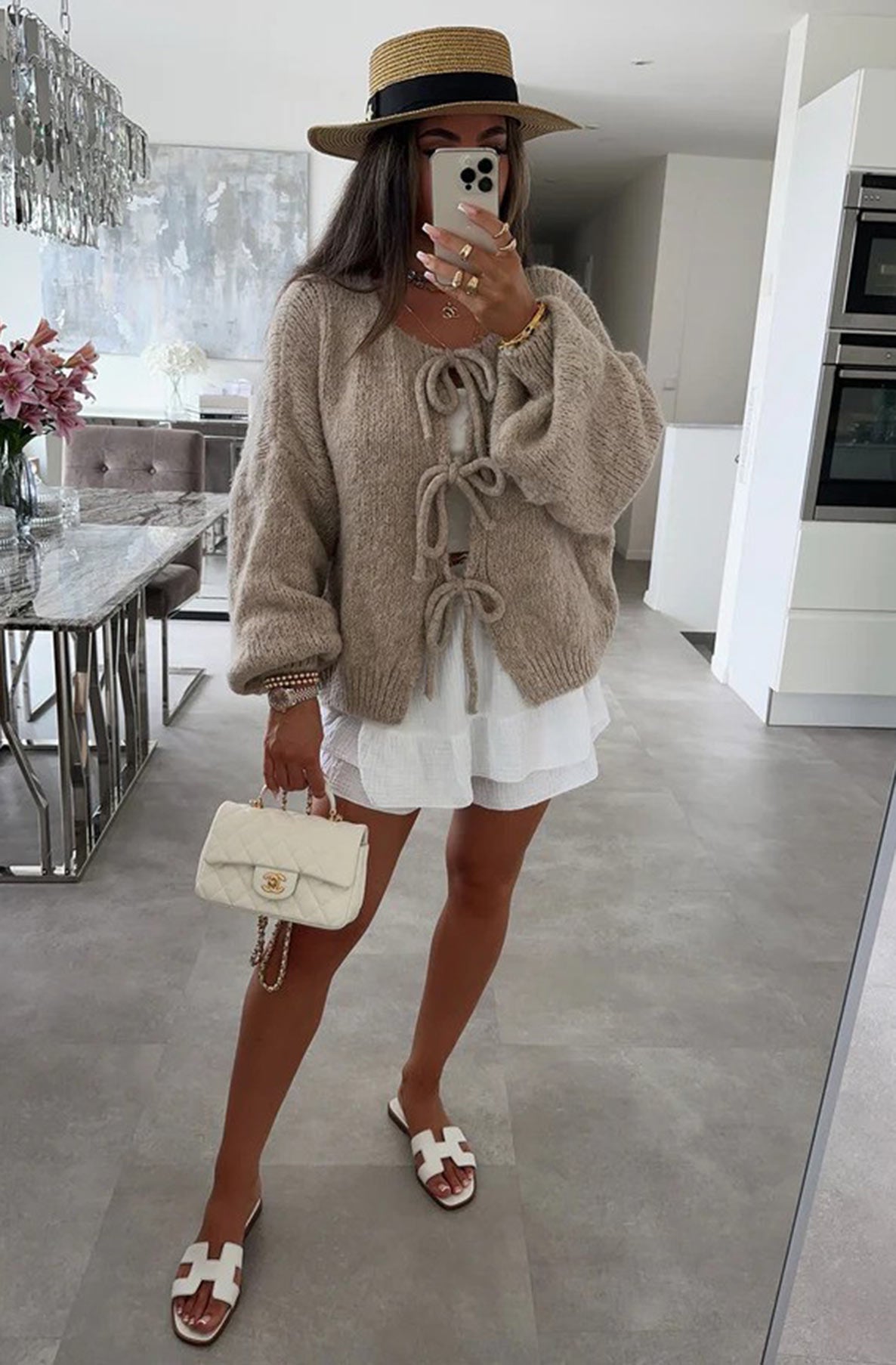 MELINDA TIE FRONT CARDIGAN SAND