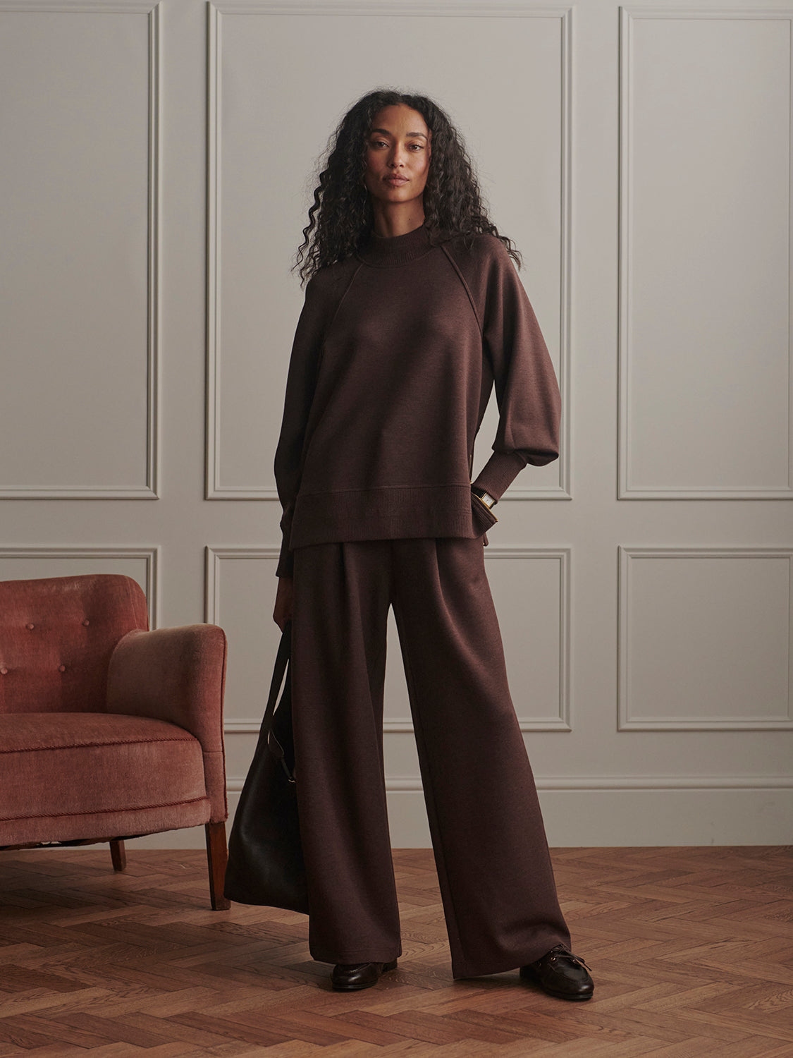THE EXTRA WIDE LEG PANT 29.5" COFFEE BEAN MARL
