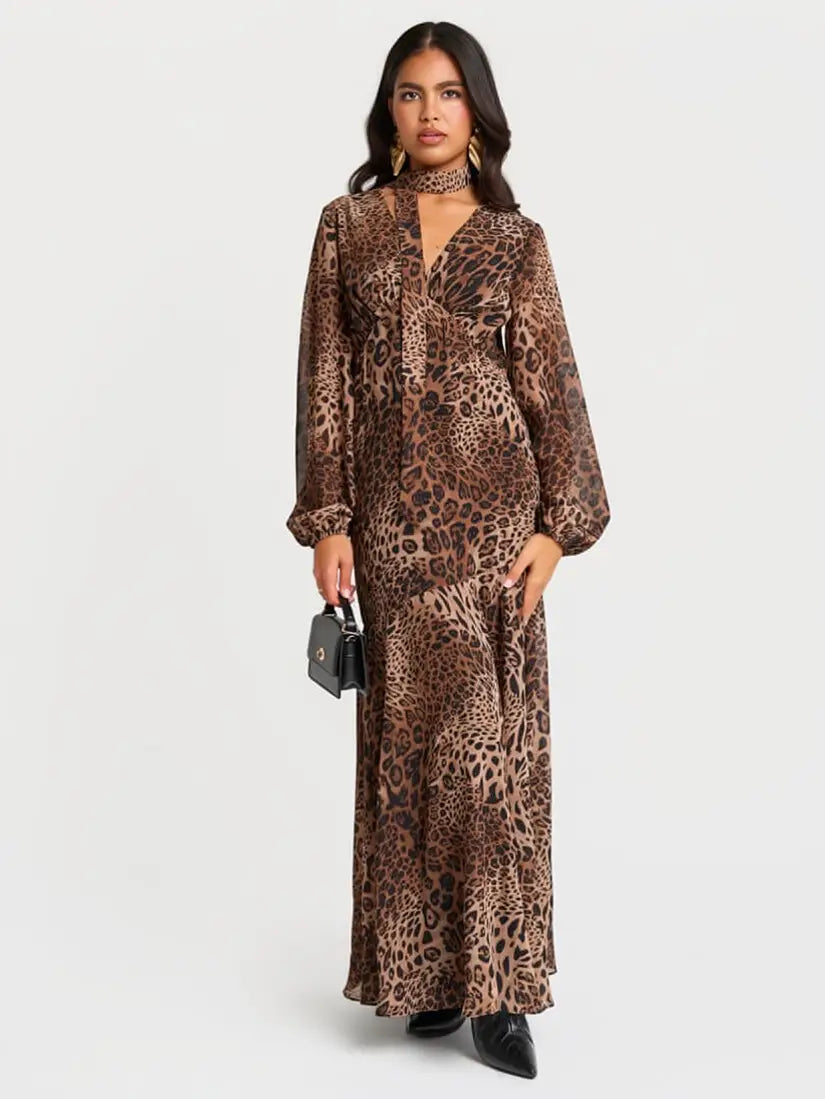 TIE NECK MAXI LEAOPARD