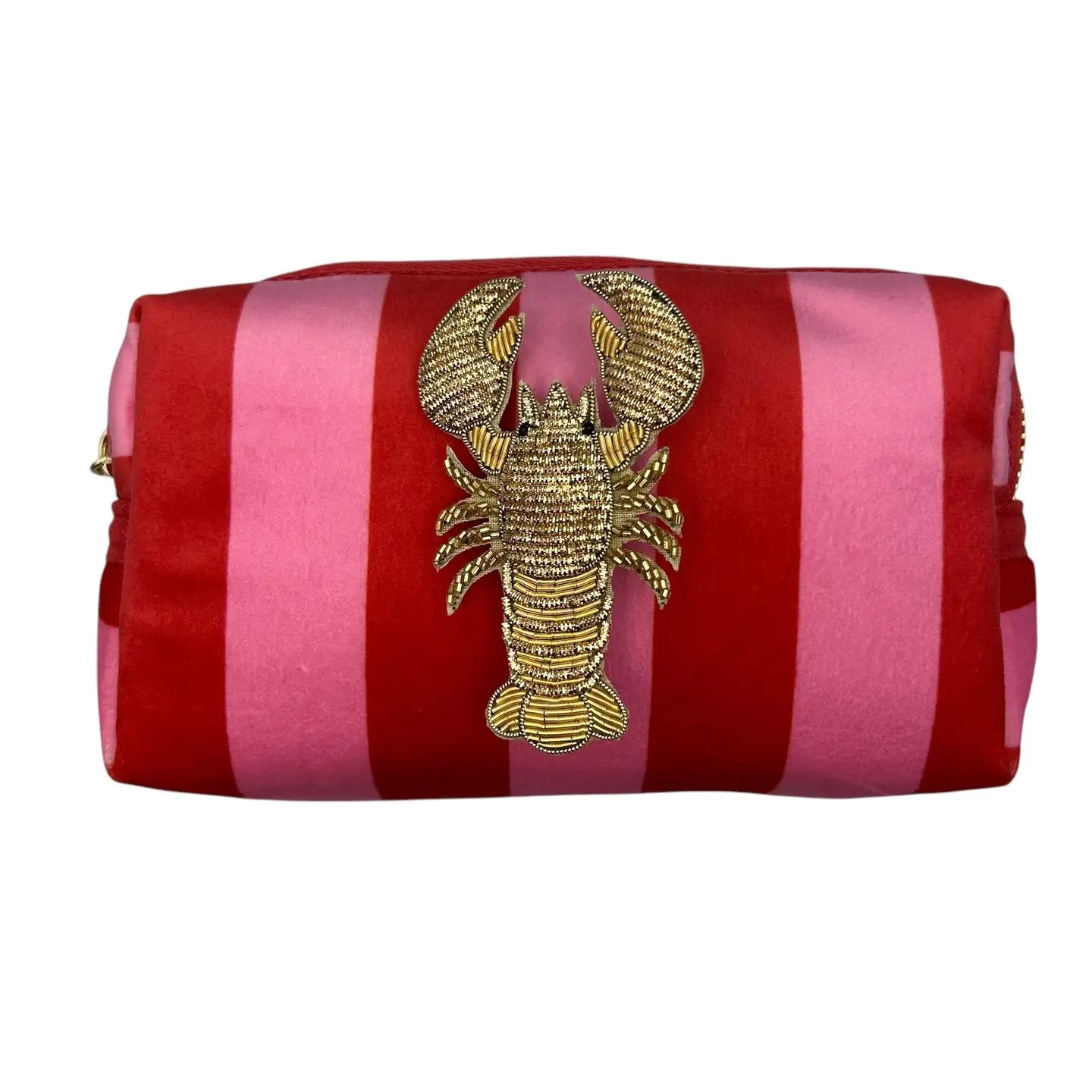 STRIPE PINK RED LOBSTER MAKE UP BAG