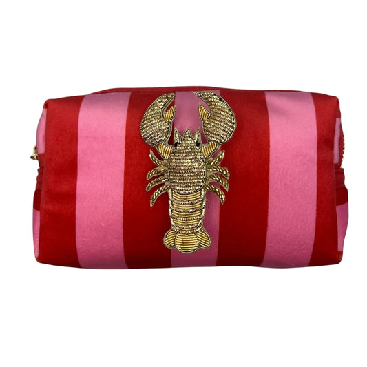 STRIPE PINK RED LOBSTER MAKE UP BAG
