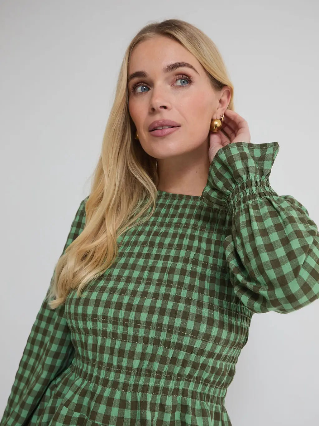 ELSA GINGHAM TOP GREEN