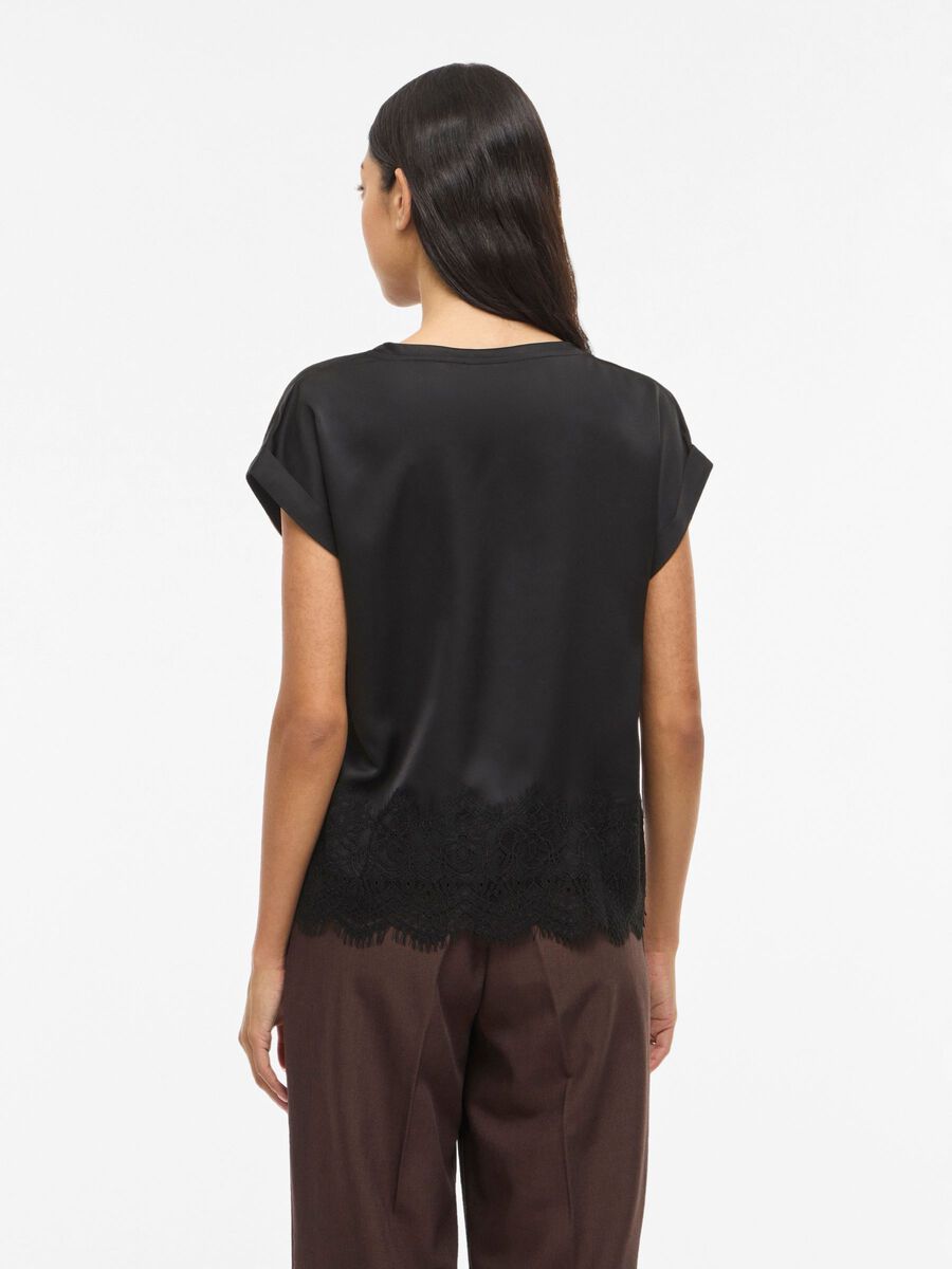 ELLETTE SATIN LACE TOP BLACK
