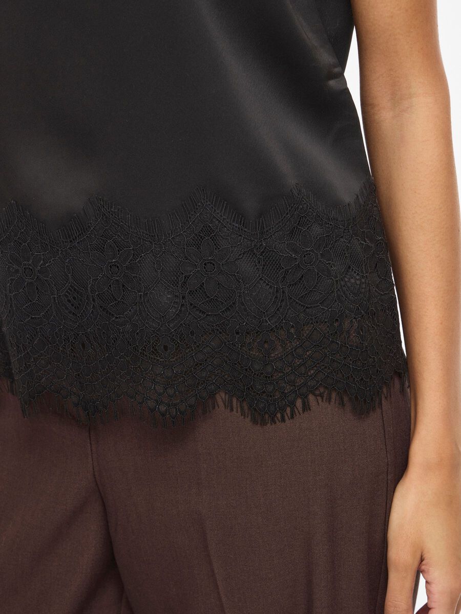 ELLETTE SATIN LACE TOP BLACK