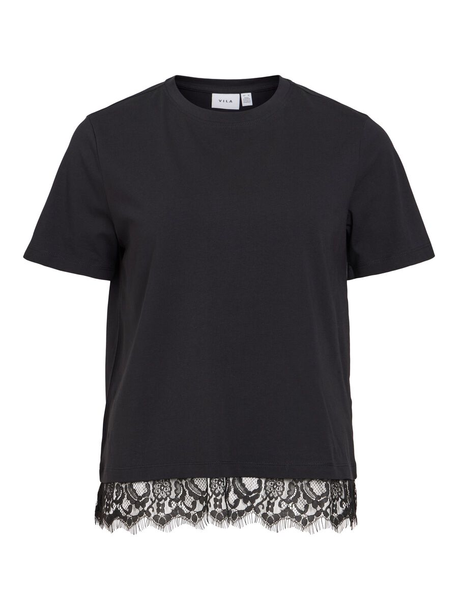 NORA LACE TRIM T-SHIRT BLACK