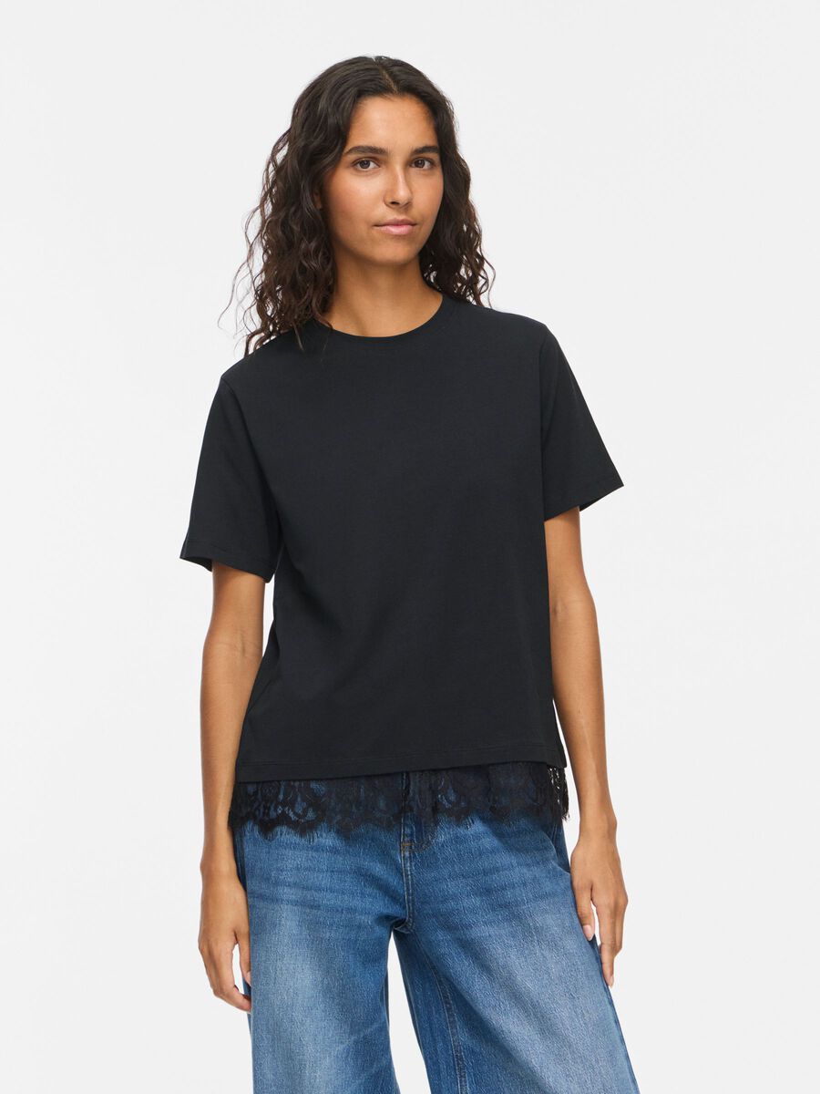 NORA LACE TRIM T-SHIRT BLACK