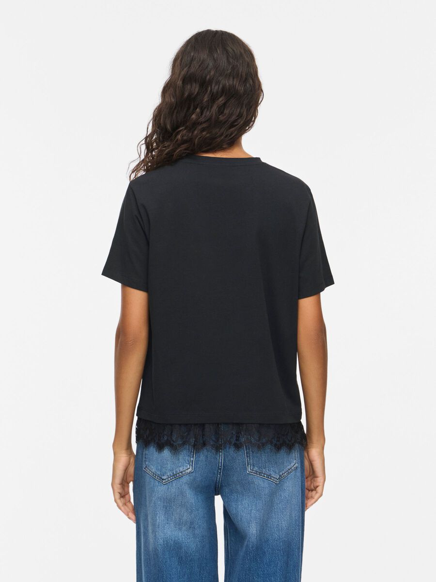 NORA LACE TRIM T-SHIRT BLACK