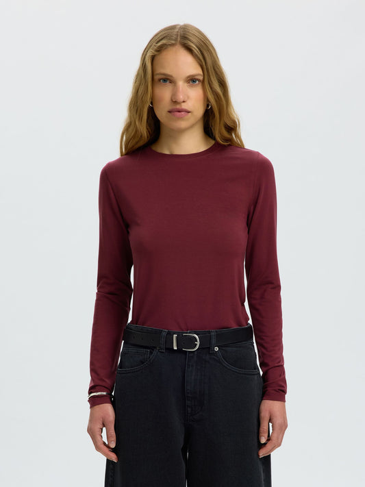 MANJA O NECK TOP TAWNY PORT LS