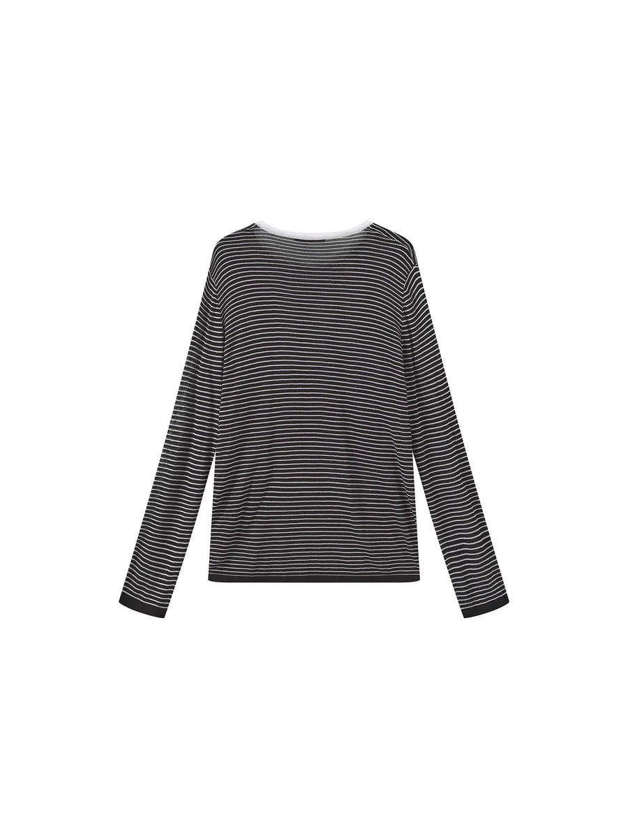 SLOUCHY STRIPEY LS TOP BLACK
