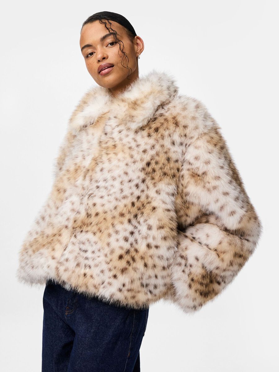 PLUSH FLUFFY JACKET CLOUD DANCER LEOPARD