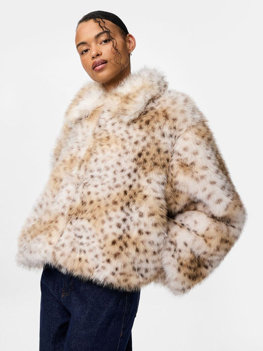 PLUSH FLUFFY JACKET CLOUD DANCER LEOPARD