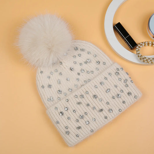 SPARKY GEM POM POM BEANIE BEIGE