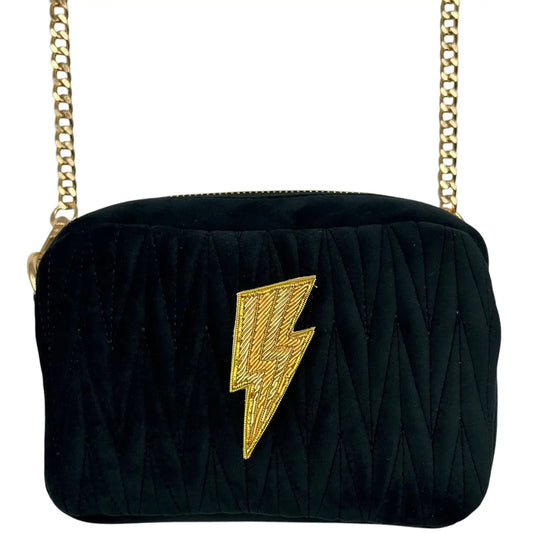VELVET LIGHTNING BOLT BAG BLACK