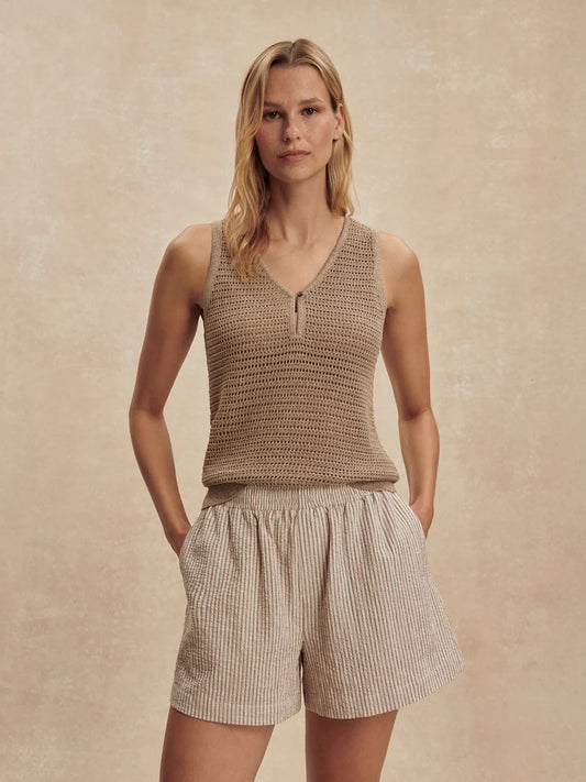 DARINA SHORTS 4" BIRCH TAUPE STRIPE