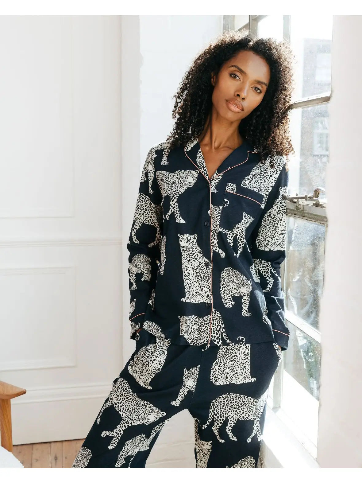 COTTON LEOPARD  PYJAMA SET LONG NAVY