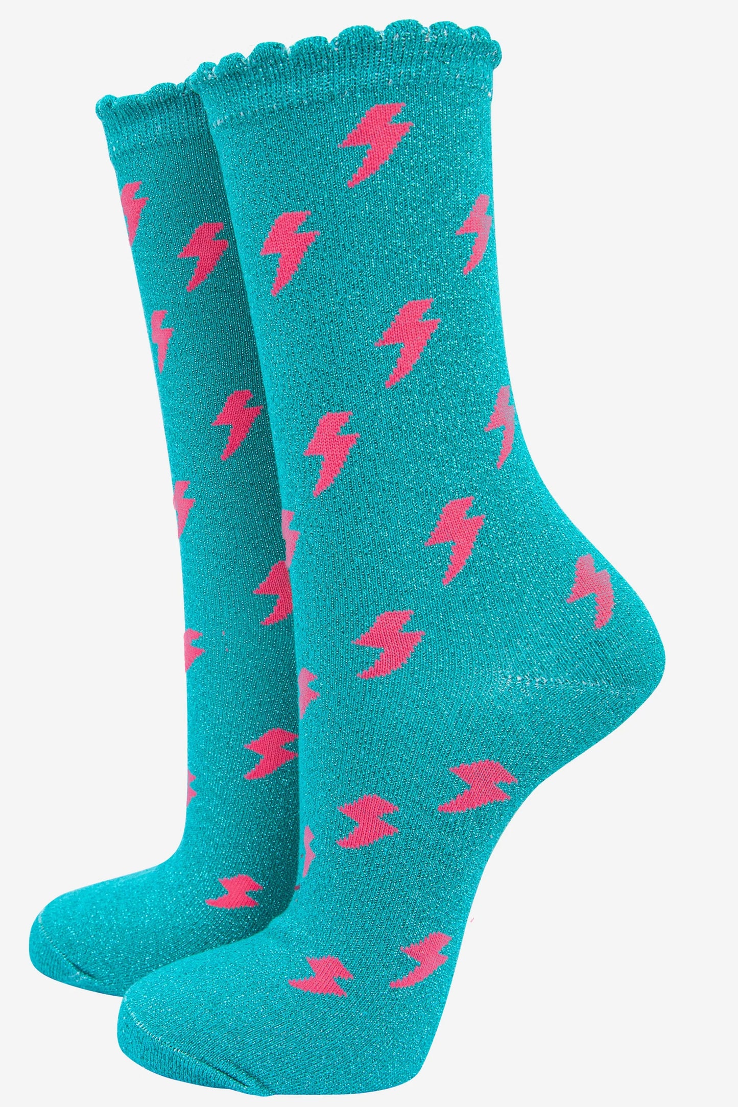 LIGHTNING GLITTER SOCKS AQUA PINK