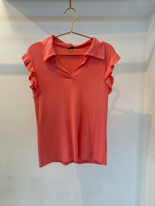 JENNY FRILL SHIRT VEST CORAL