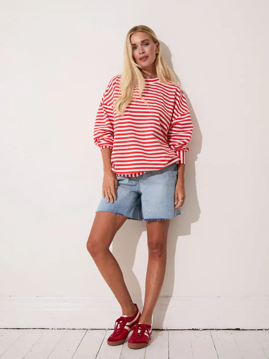 ZARA STRIPE TOP LS RED WHITE