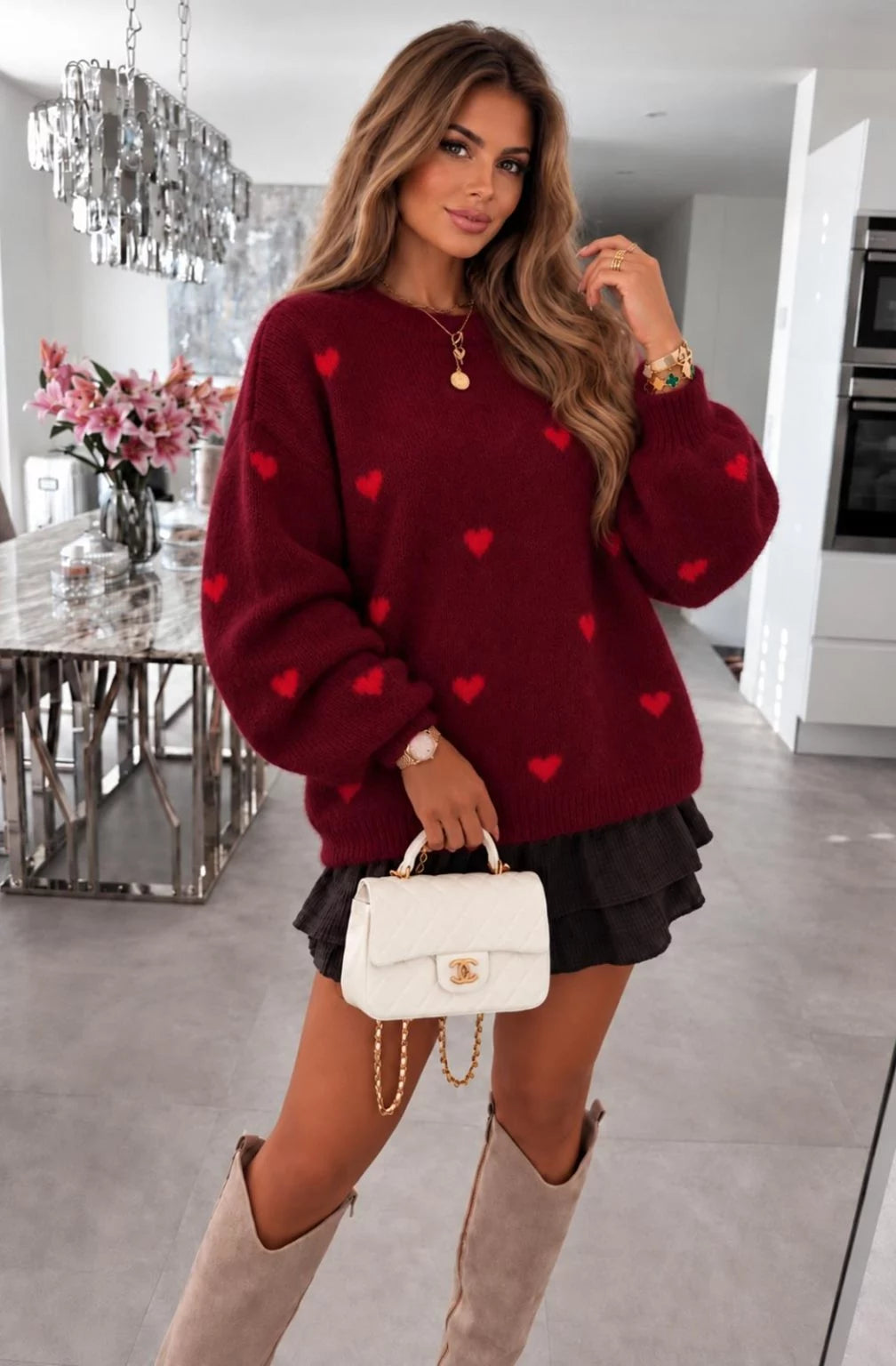OTTOLINE HEART JUMPER BERGUNDY
