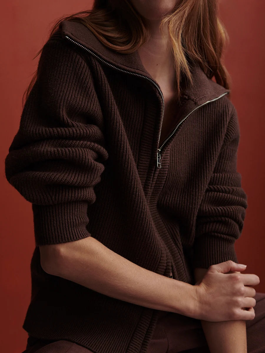 ENRICO ZIP KNIT COFFEE BEAN