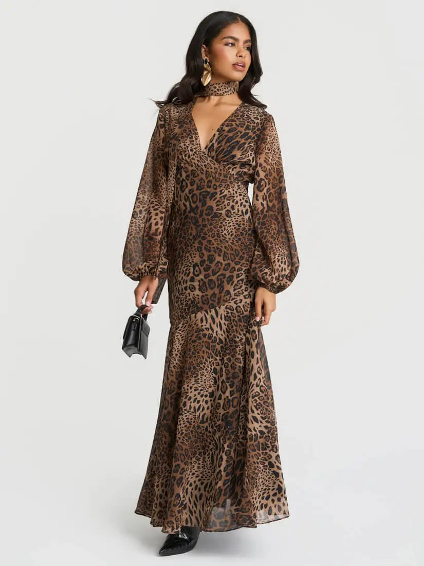 TIE NECK MAXI LEAOPARD