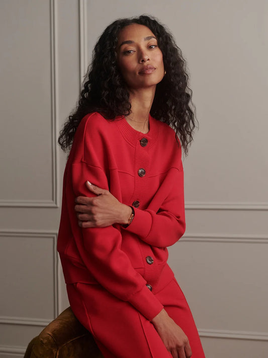 OLWEN BUTTON THROUGH SWEAT RED MARL