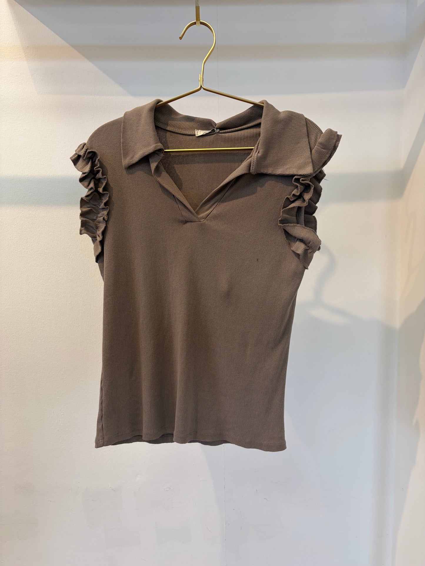 JENNY FRILL SHIRT VEST TAUPE