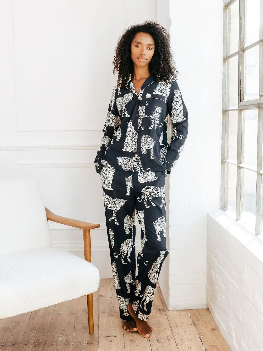 COTTON LEOPARD  PYJAMA SET LONG NAVY
