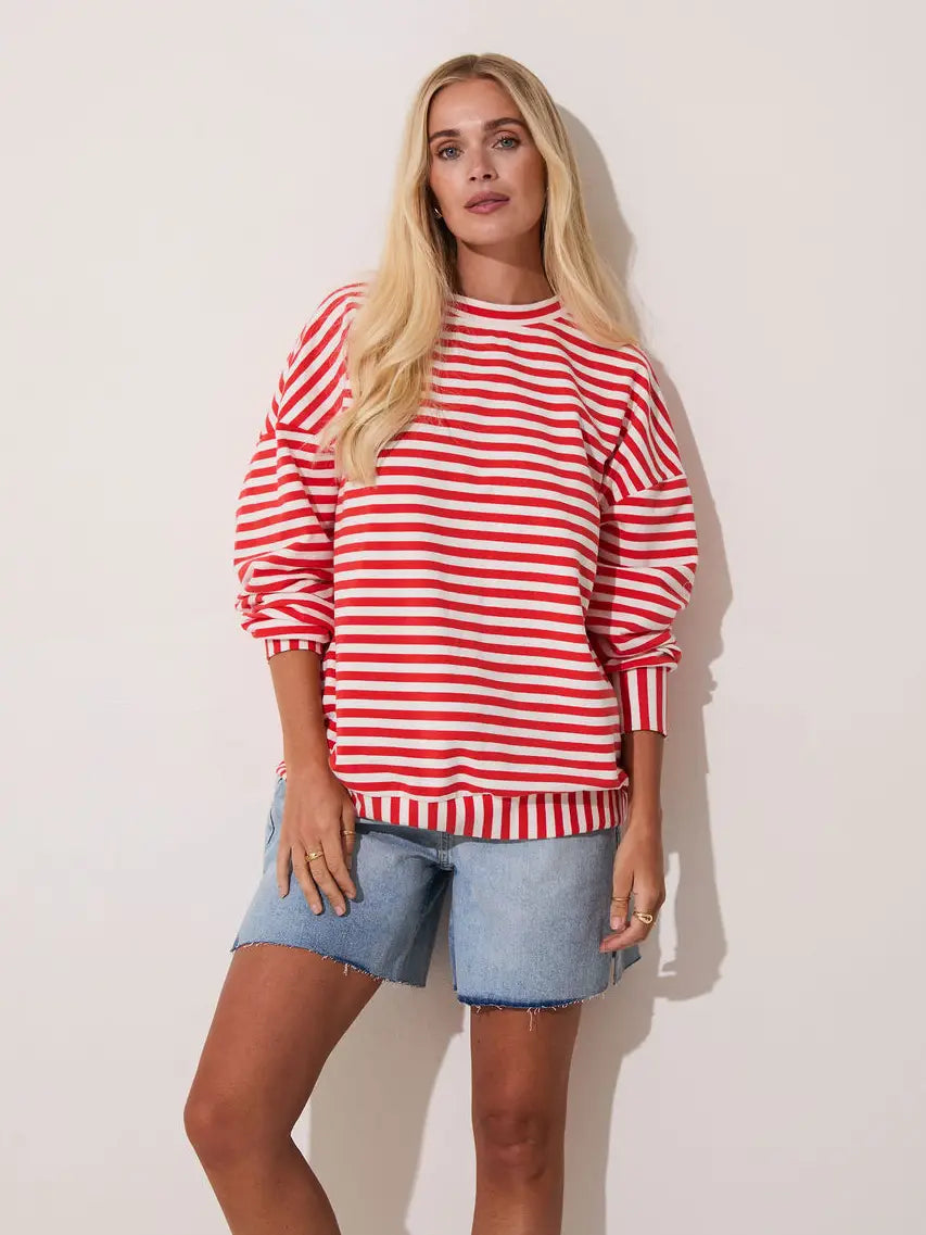 ZARA STRIPE TOP LS RED WHITE
